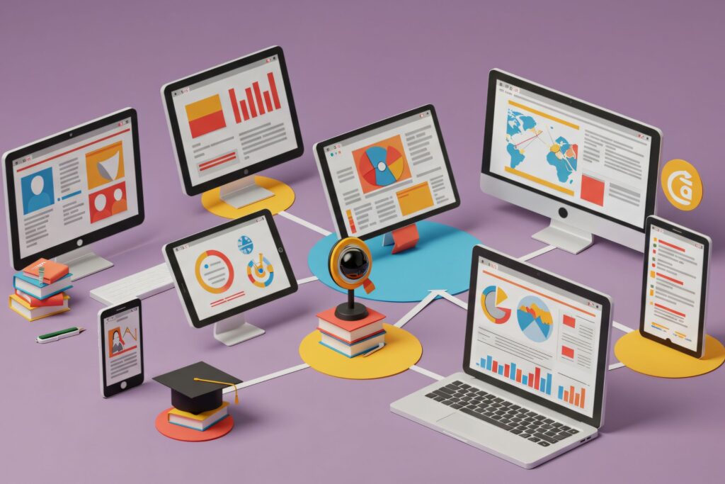 Imagen que representa un ecosistema digital con varios dispositivos. 