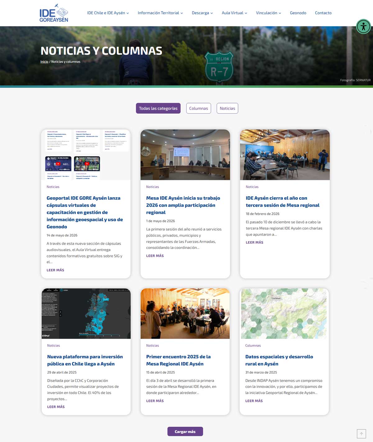 vista de noticias del sitio web
